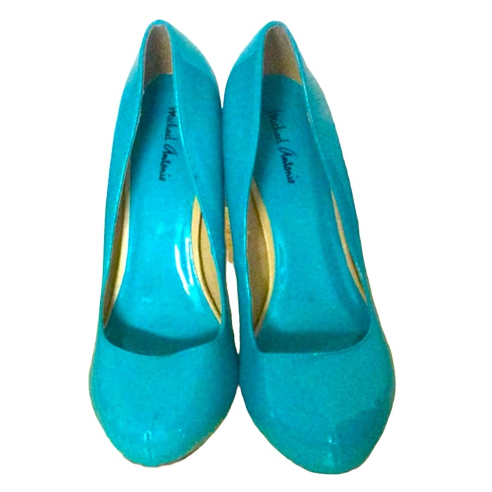 🌞 Michael Antonio Turquoise Patent Leather platform stilettos women size 9